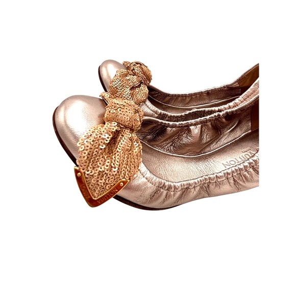 Louis Vuitton Leather Rose Gold Sequin Ballet Flats Size 36 - Picture 6 of 6